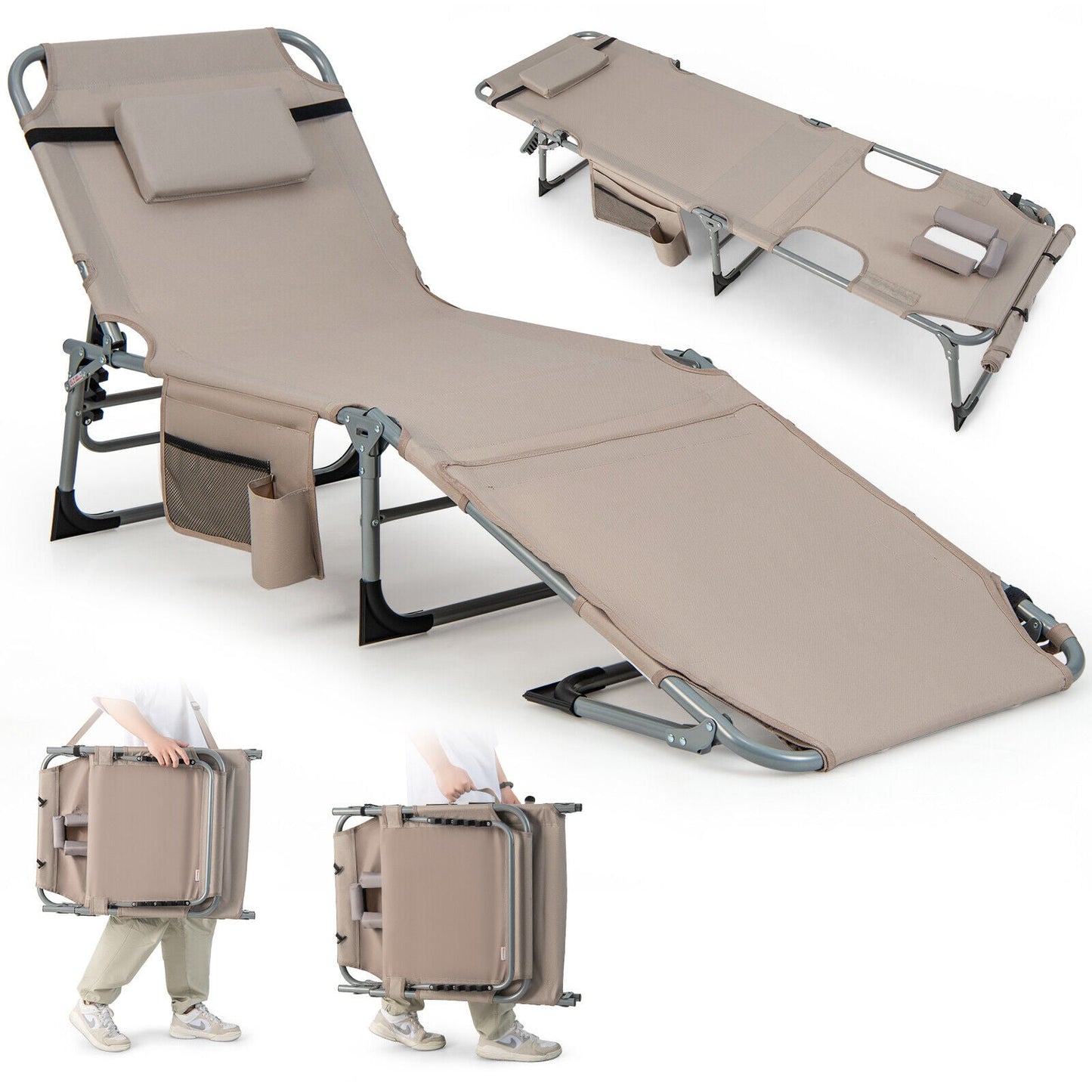 Tumbona plegable de exterior de 5 posiciones - Beige