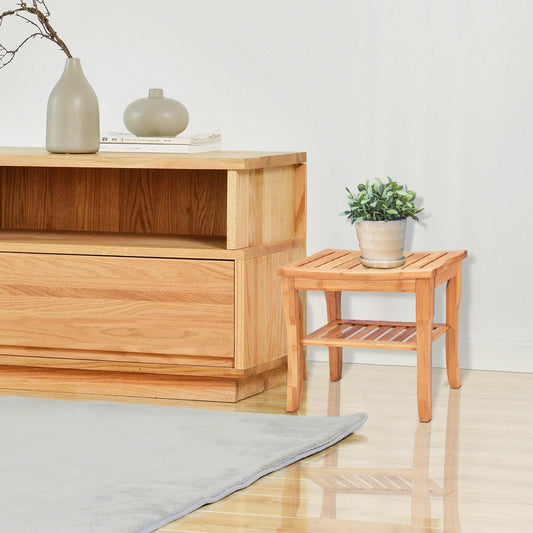 Bathroom Bamboo Shower Chair Bench with Storage Shelf - Tampa Home & Garden Store