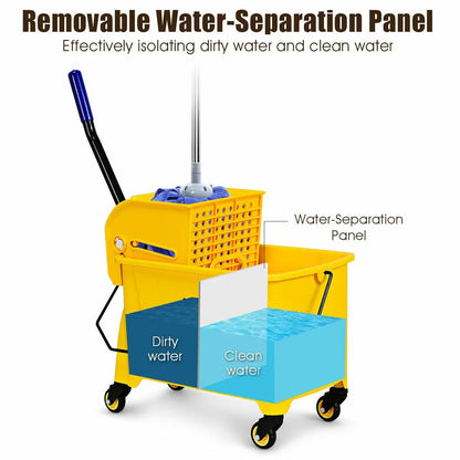 Mop Bucket with Panel Side Press Wringer on Wheels