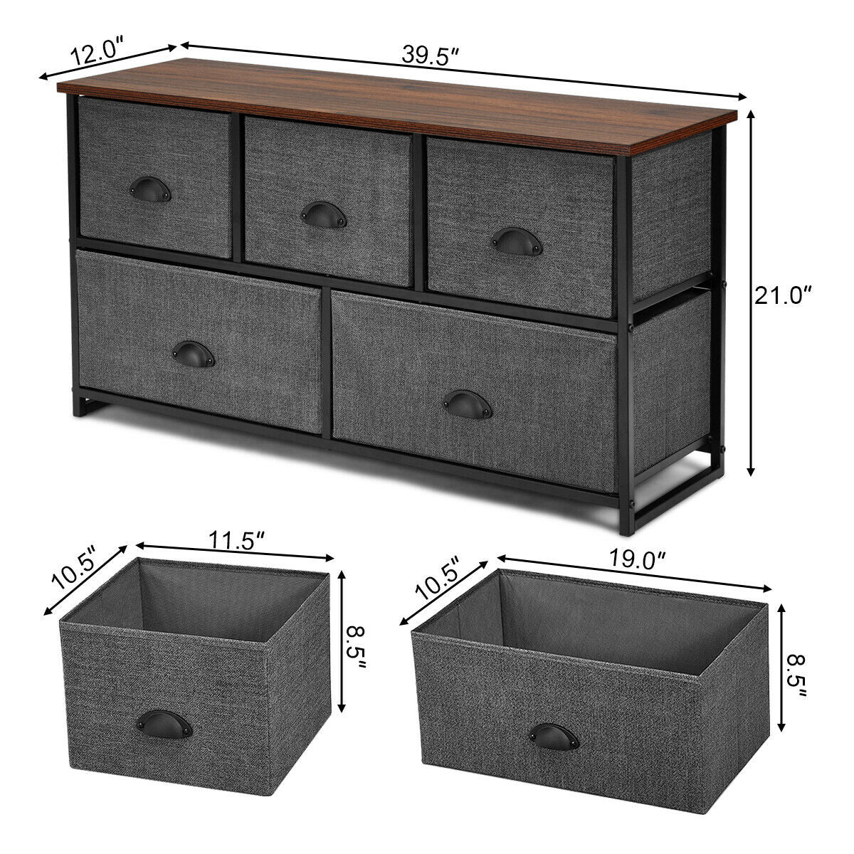 Cómoda de Madera Unidad de Almacenamiento Mesa Auxiliar Organizador de Exhibición-Gris