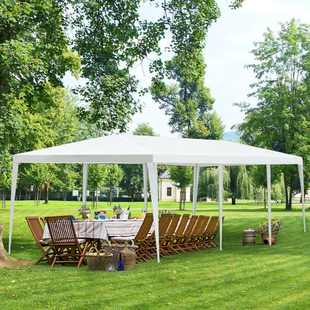 Gazebo canopy tent GemGear, 10x30 ft white with stakes and wind ropes on Tampa Home & Garden Store