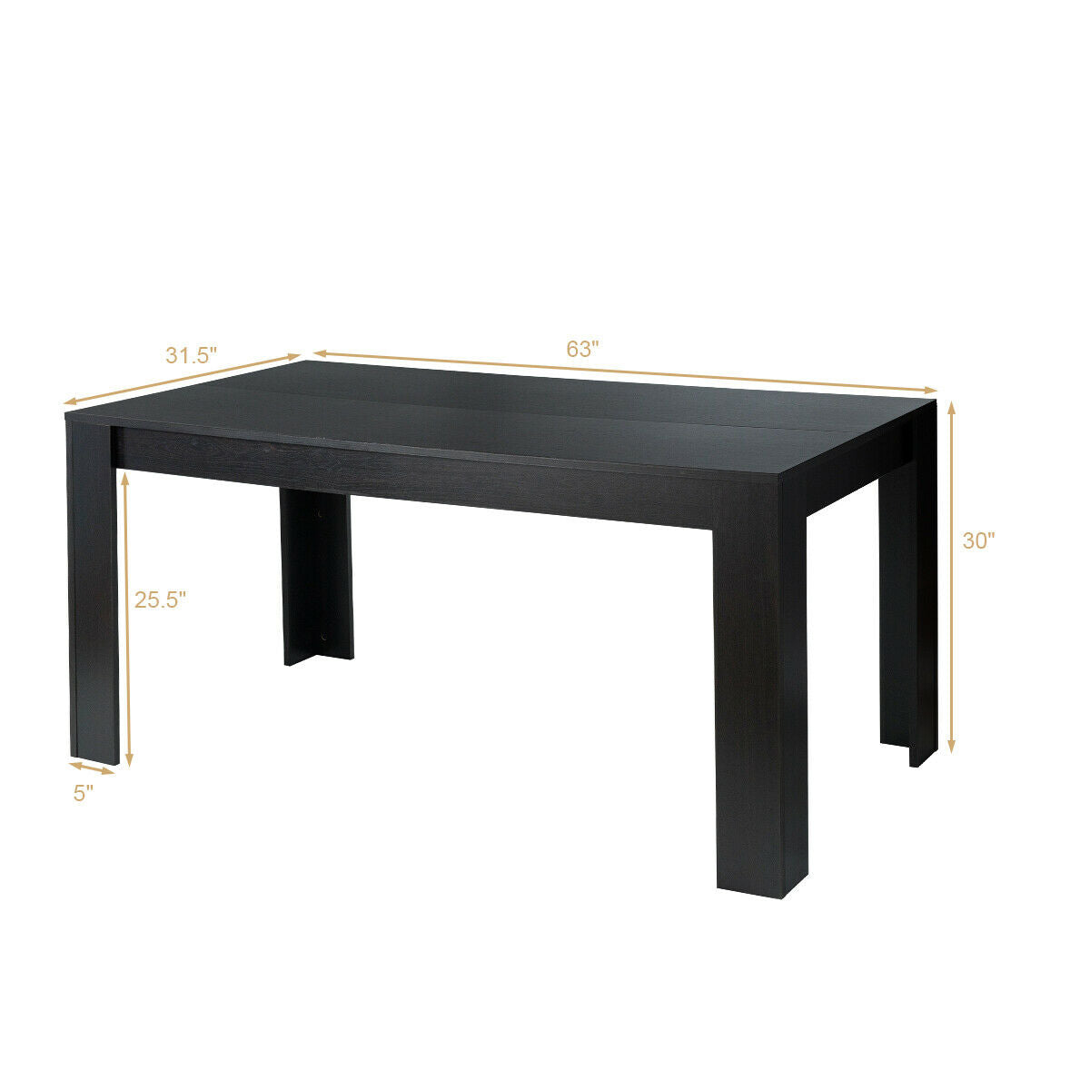 Mesa de comedor/cocina rectangular moderna de 63 pulgadas para 6 personas - Negra