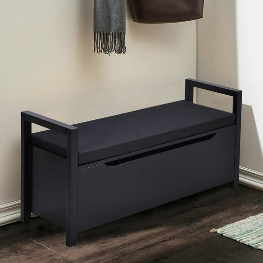 Shoe storage bench with cushion seat, black finish, DirectDeals, entryway storage on Tampa Home & Garden Store