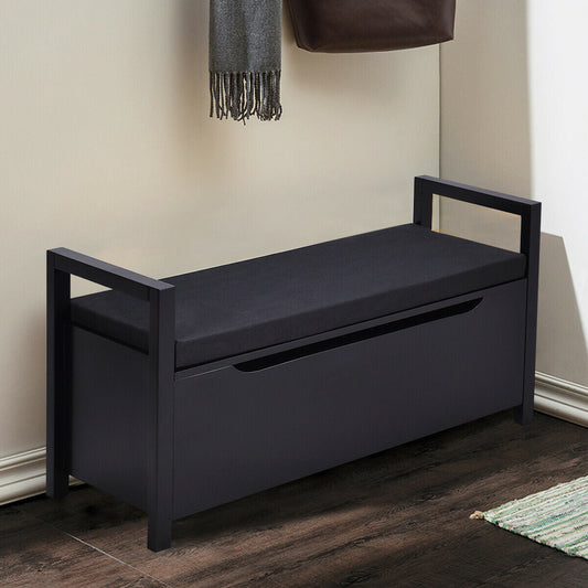 Banco zapatero de 34,5 × 15,5 × 19,5 pulgadas con asiento acolchado para recibidor - Negro