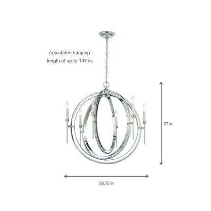 Rondure 6-Light Polished Nickel chandelier with adjustable chain by Vanessa Jane on Tampa Home & Garden Store