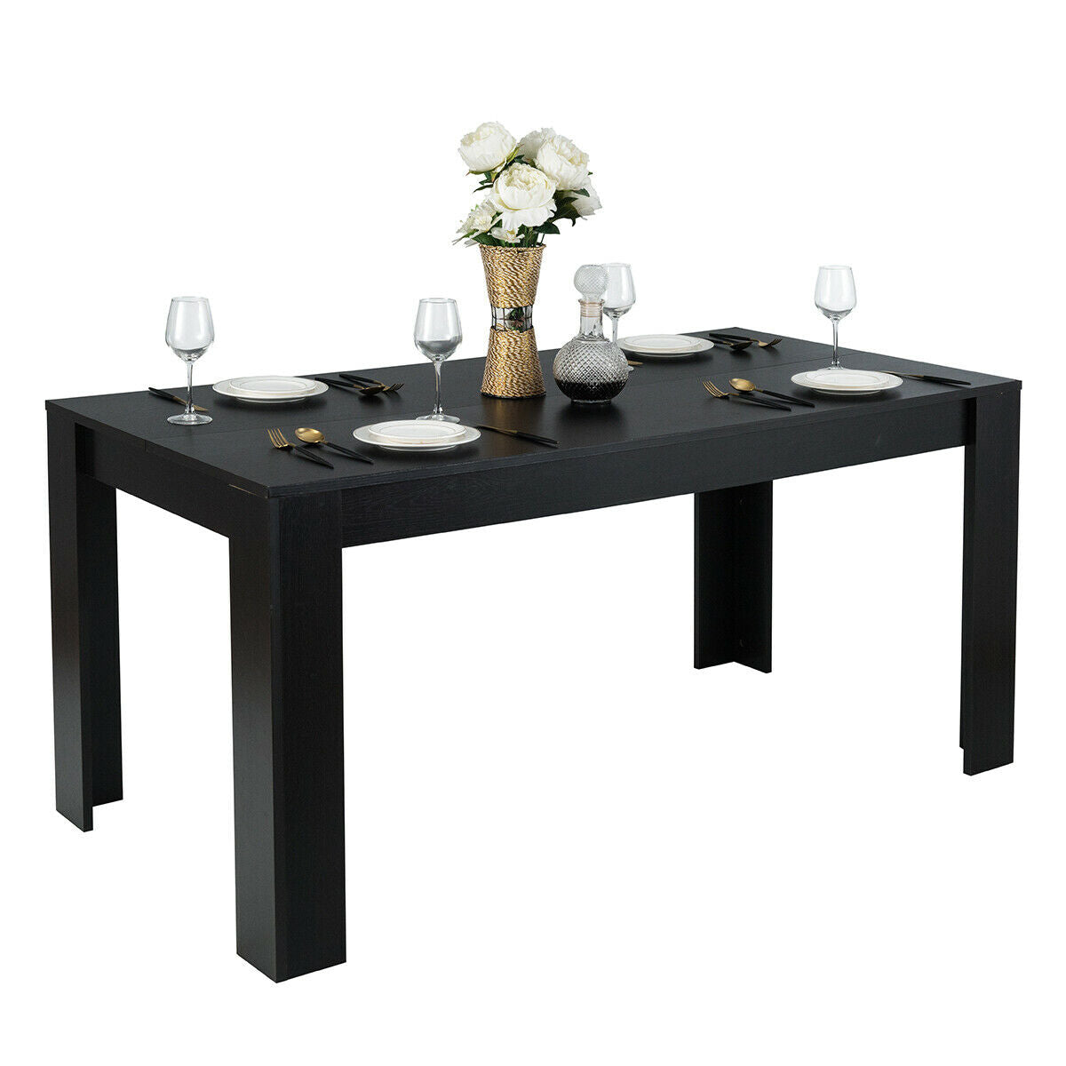 Mesa de comedor/cocina rectangular moderna de 63 pulgadas para 6 personas - Negra