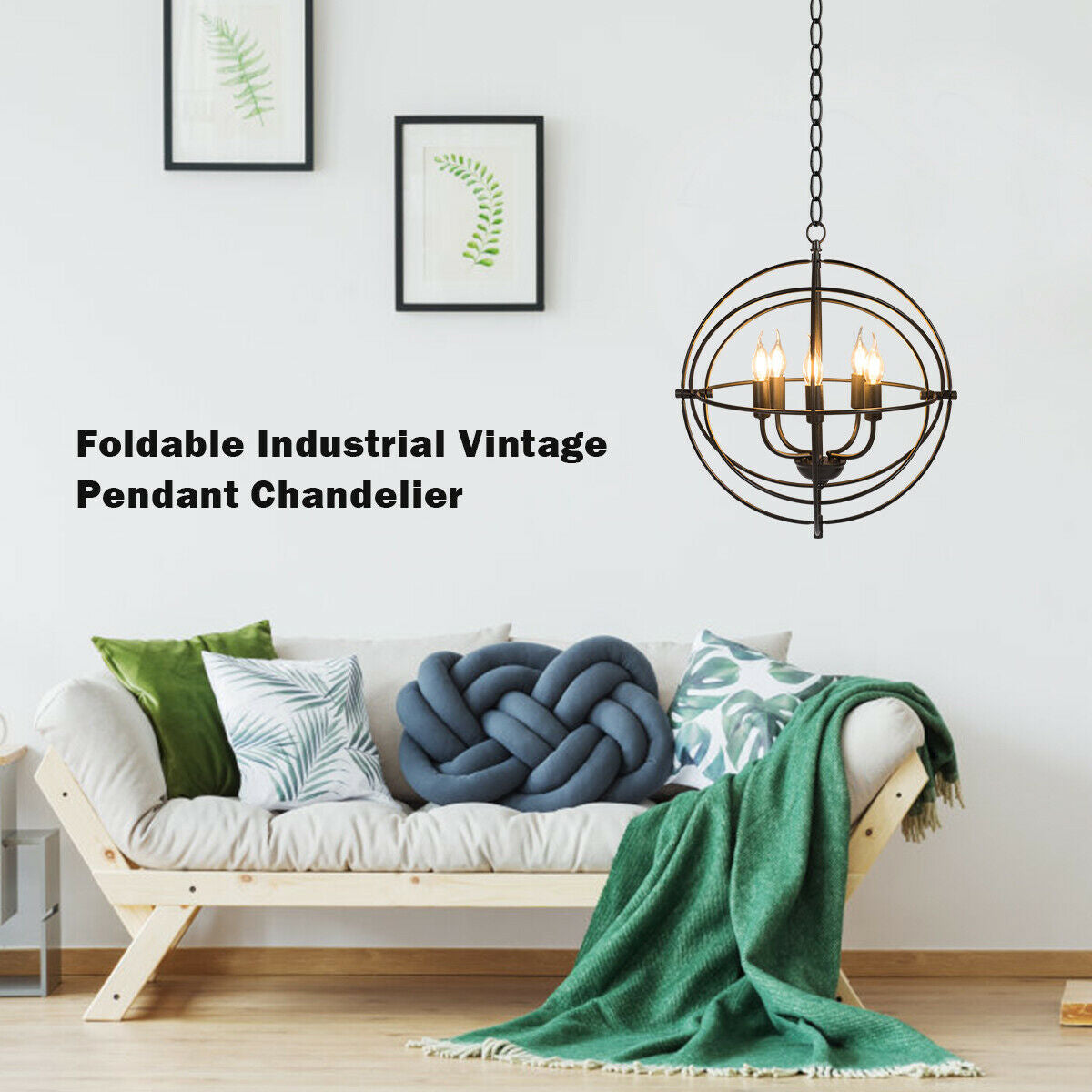 Candelabro metálico de 5 luces de 20 pulgadas con anillos entrelazados pivotantes