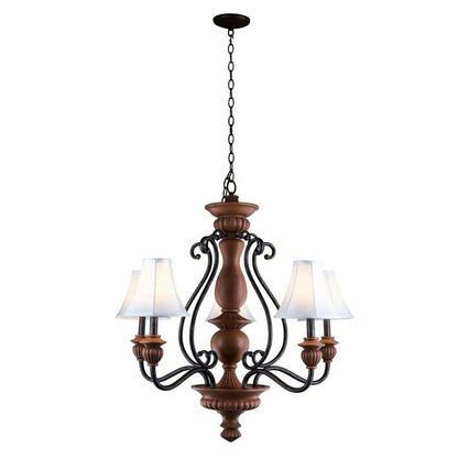 Antiqued Gold And White Five Light Chandelier
