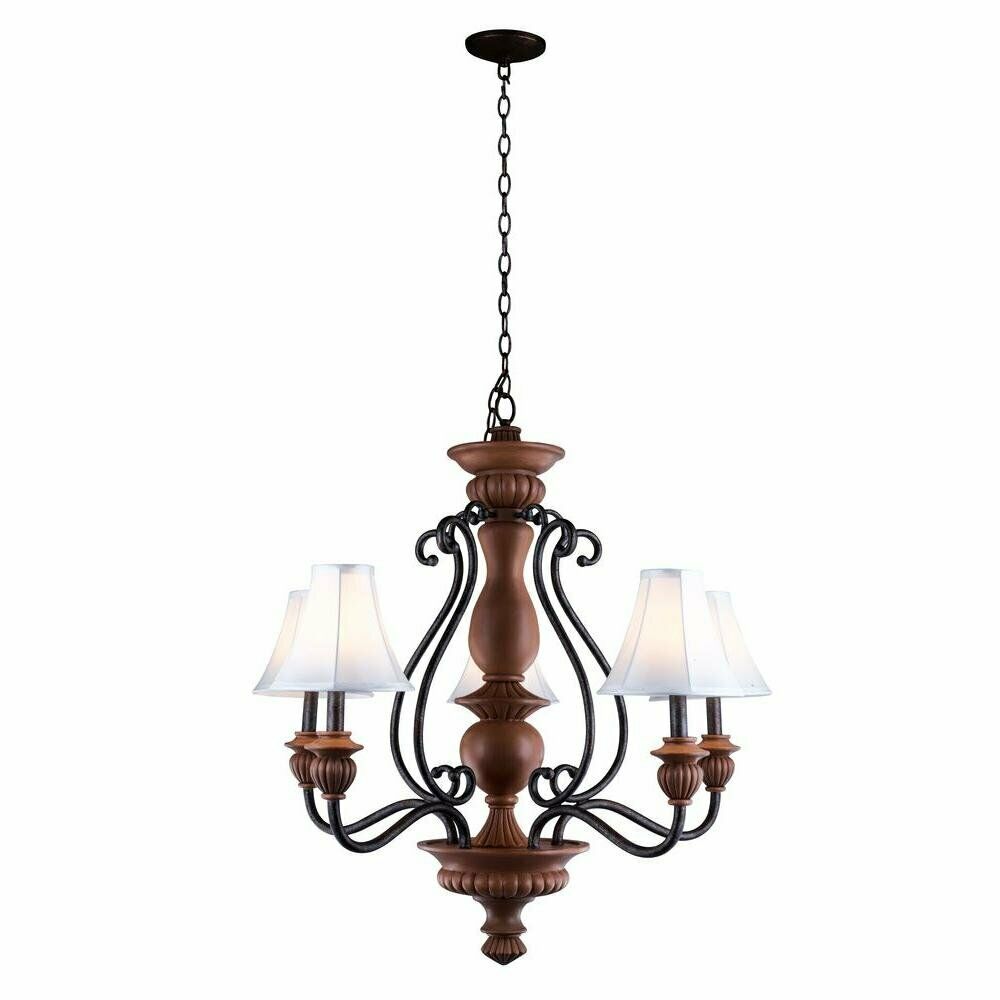 Antiqued Gold And White Five Light Chandelier