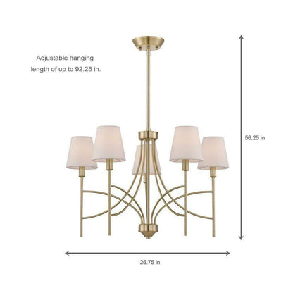 Millau 5 Light Chandelier and Satin Gold Shades