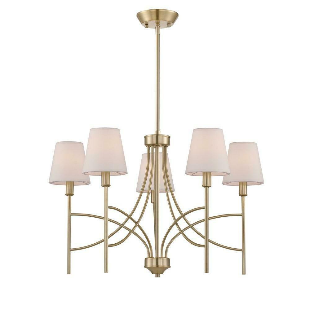 Millau 5 Light Chandelier and Satin Gold Shades