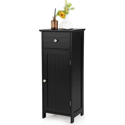 Wooden Bathroom Floor Storage Cabinet With Drawer