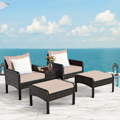 Juego de muebles de sofá de ratán para patio de 5 piezas