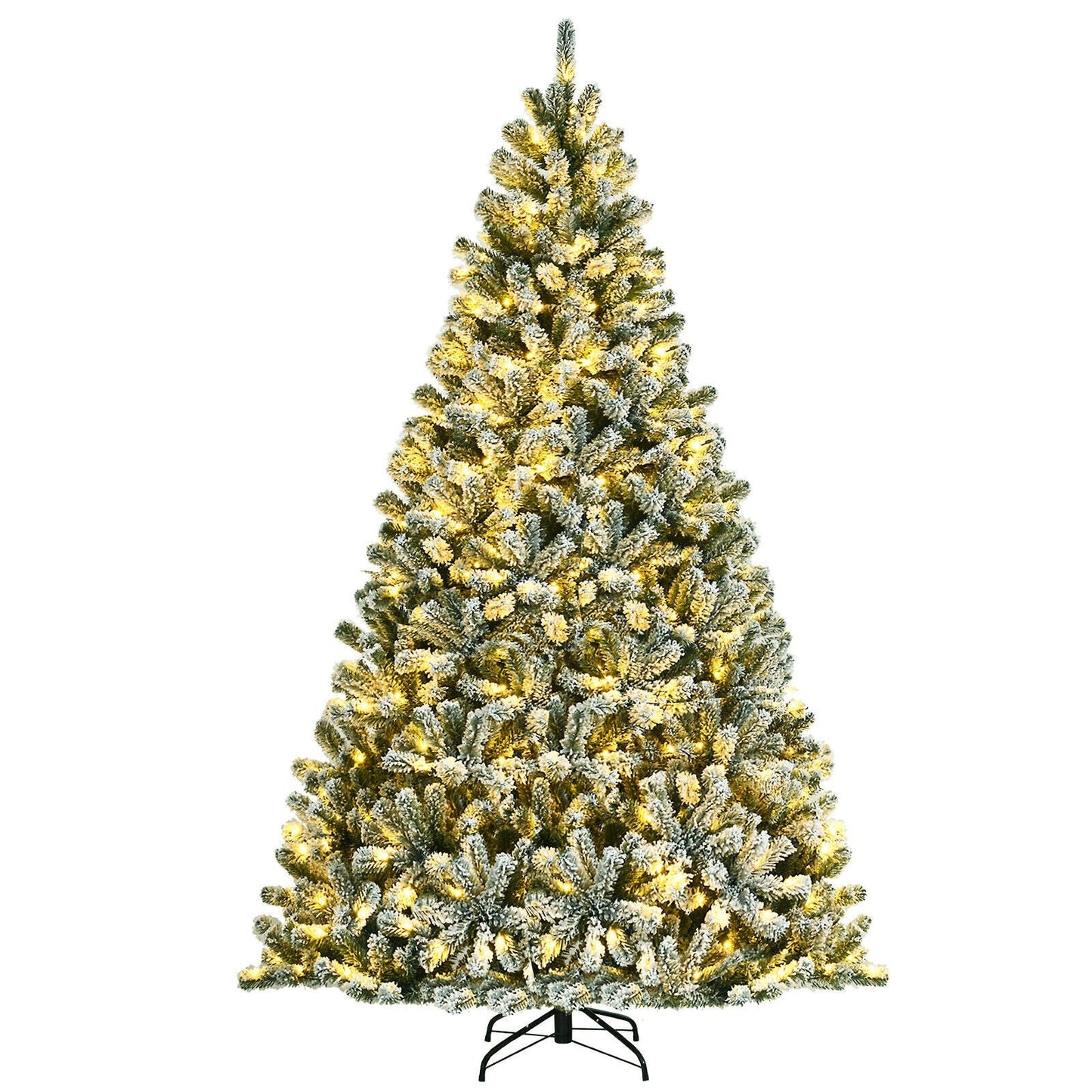 Árbol de Navidad nevado preiluminado de 8 pies con puntas y base de metal - 8 pies