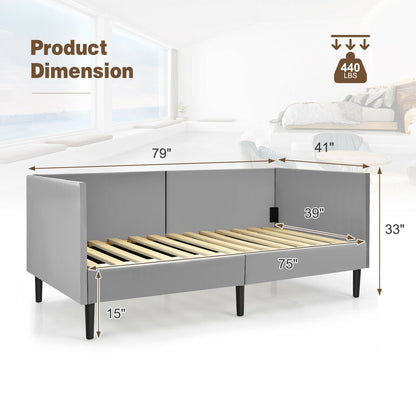 Base de cama individual con estructura de listones de madera resistente, color gris