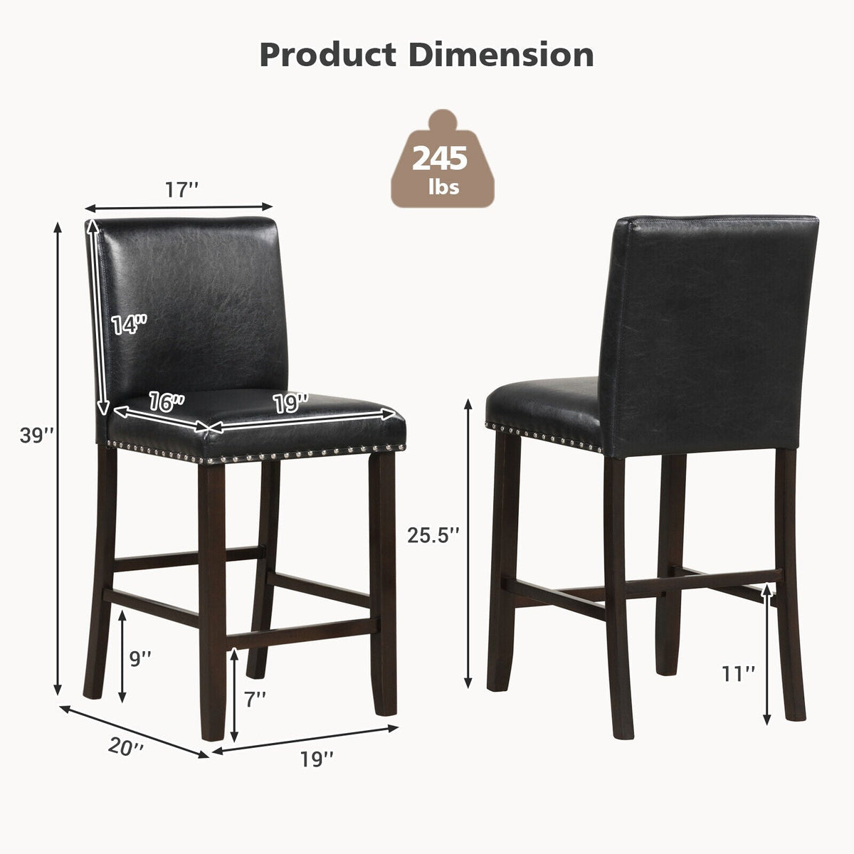Set of 2 linen bar stools with back, black upholstery, wood legs DirectDeals for kitchen island on Tampa Home & Garden Store
