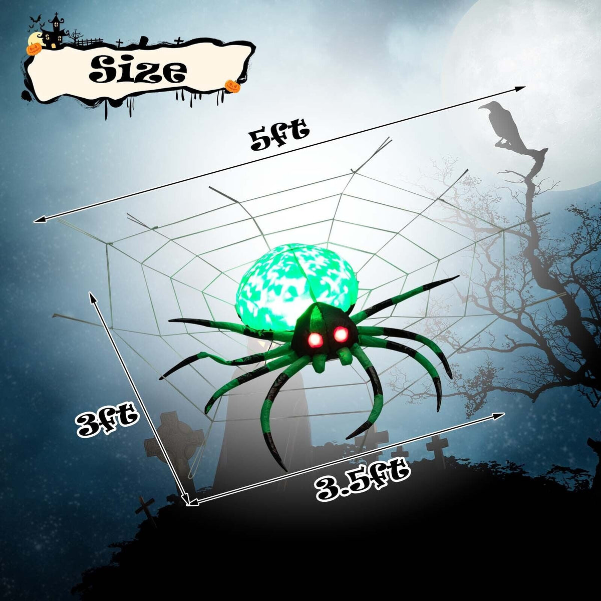 5 ft Halloween inflatable Creepy Spider with cobweb and LEDs by DirectDeals on Tampa Home & Garden Store
