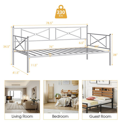 Metal Daybed Twin Bed Frame Stable Steel Slats Sofa Bed