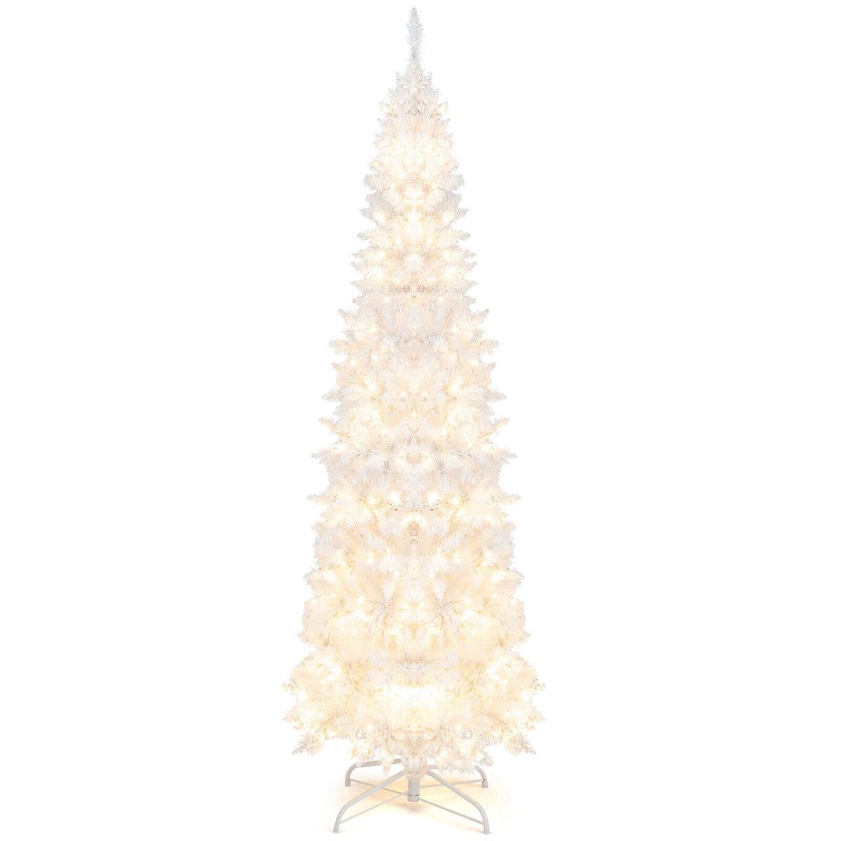 7 ft white pre-lit pencil Christmas tree with 300 LEDs, hinged trunk, 8 flash modes DirectDeals on Tampa Home & Garden Store