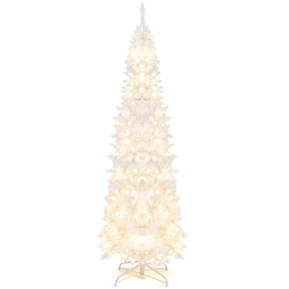 7 ft white pre-lit pencil Christmas tree with 300 LEDs, hinged trunk, 8 flash modes DirectDeals on Tampa Home & Garden Store