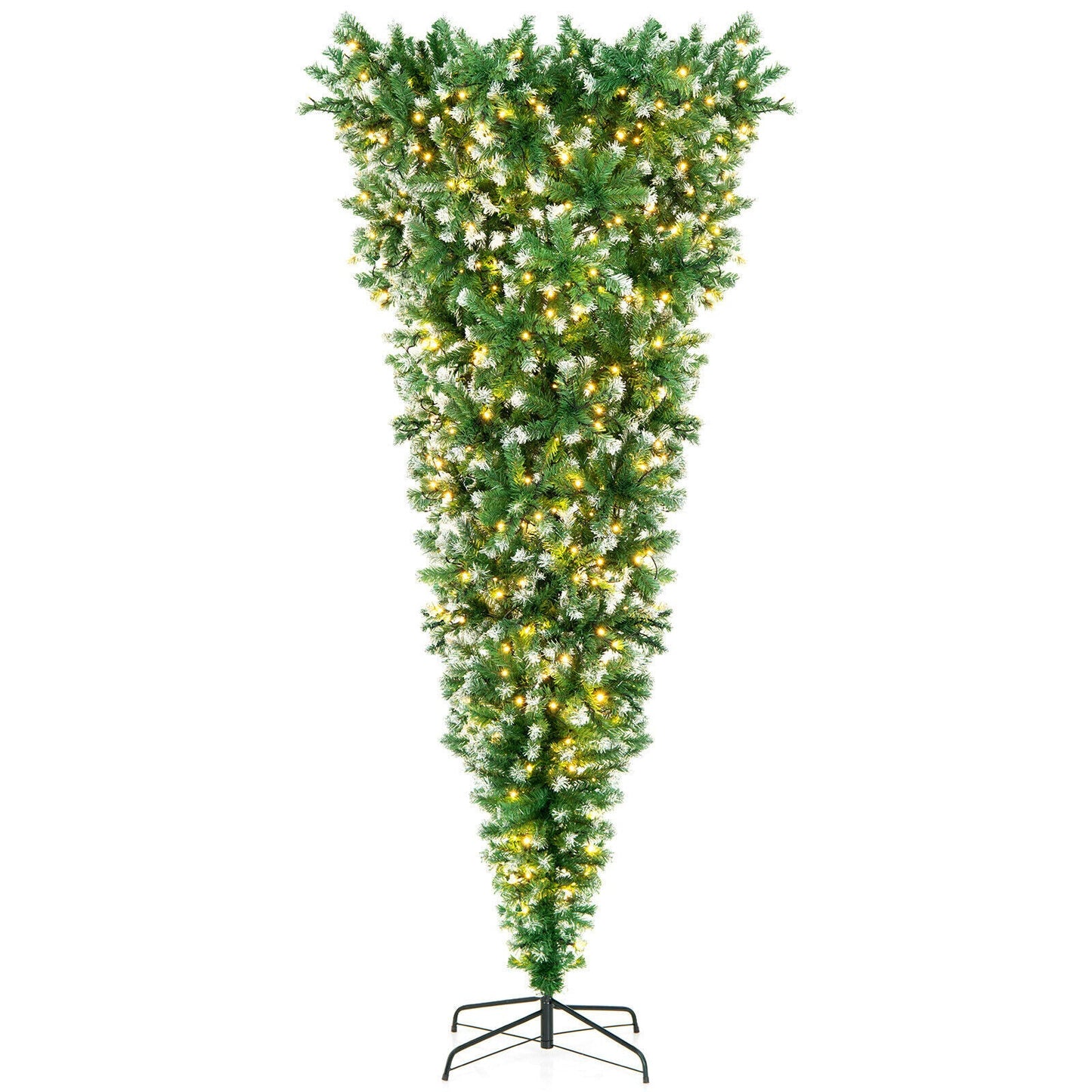 Árbol de Navidad nevado boca abajo preiluminado de 7.5 pies, 1100 puntas