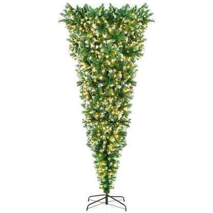 Árbol de Navidad nevado boca abajo preiluminado de 7.5 pies, 1100 puntas