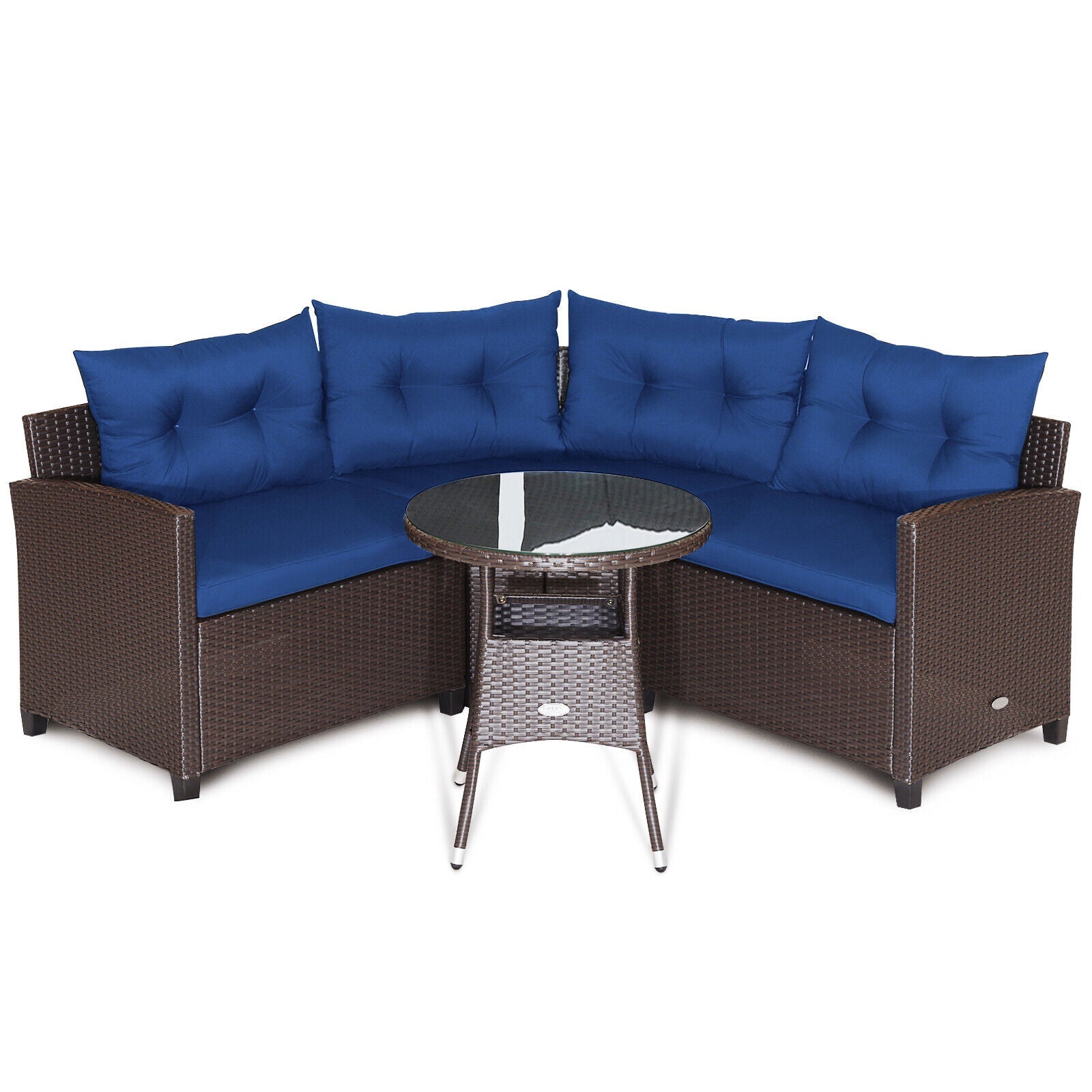 4 Pieces Patio Rattan Furniture Set Cushioned Sofa Glass Table - Tampa Home & Garden Store