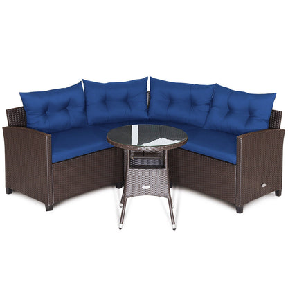 4 Pieces Patio Rattan Furniture Set Cushioned Sofa Glass Table - Tampa Home & Garden Store