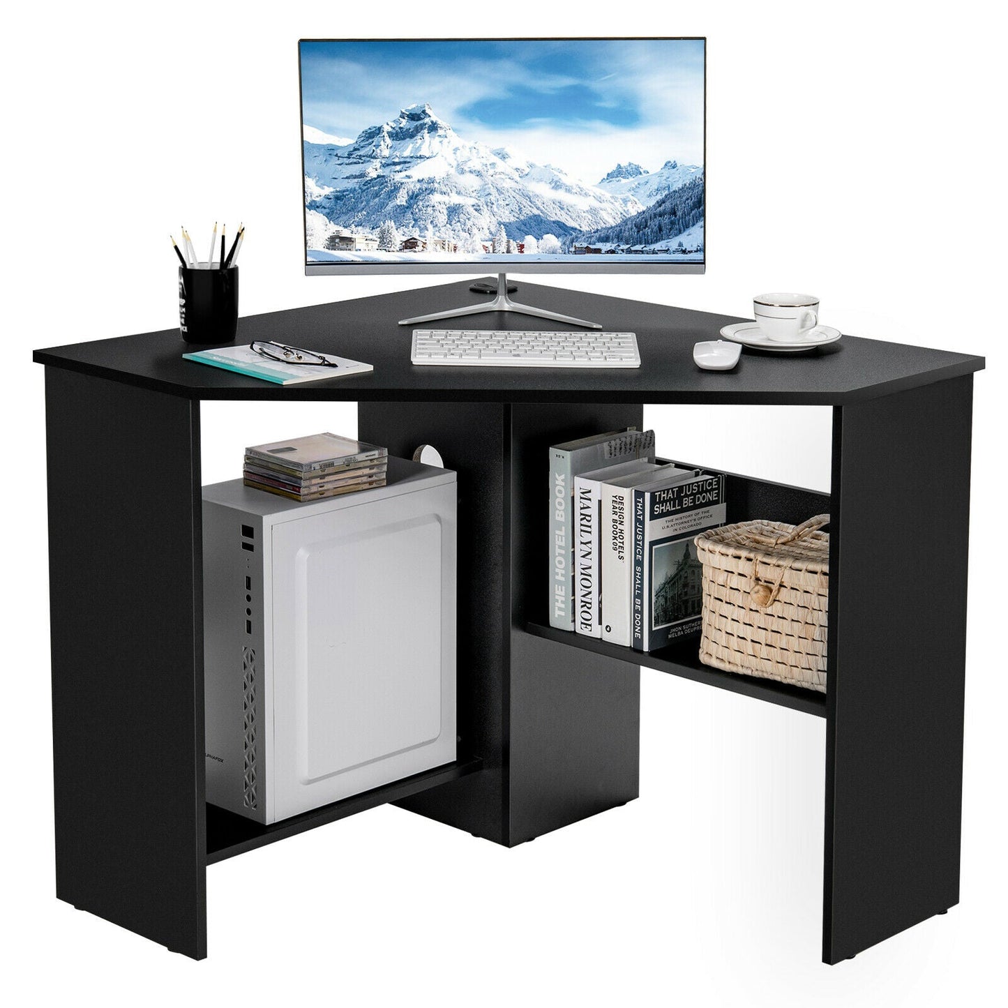 Corner Computer Desk With Storage Triangle Design