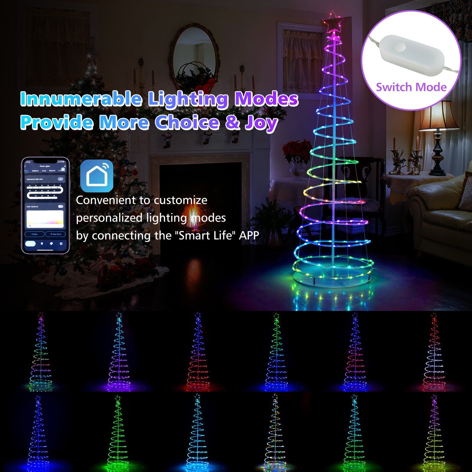 6 ft LED spiral Christmas tree with white star topper and multicolor lights on Tampa Home & Garden Store