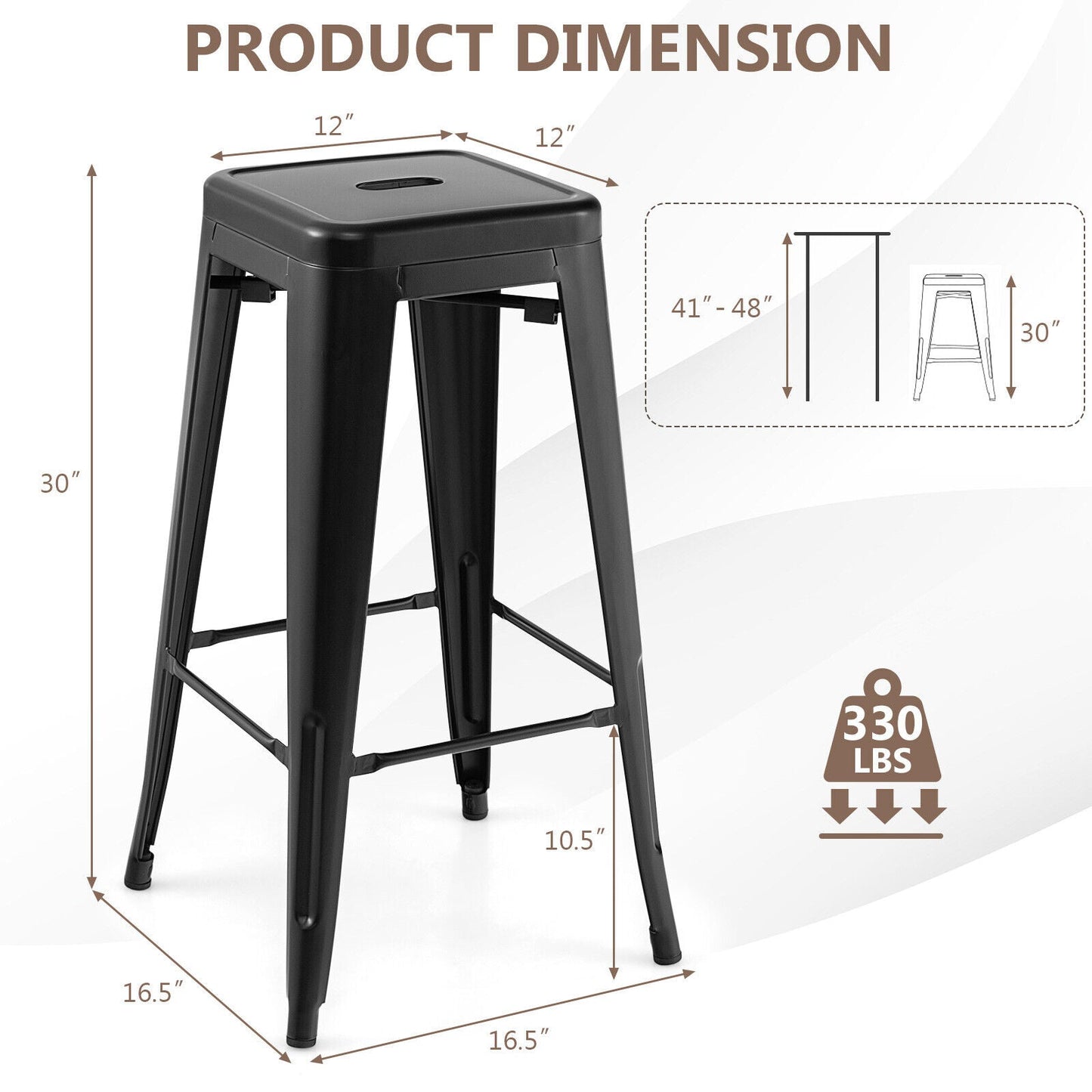 DirectDeals 30-inch bar stools set of 4 with square seats and a handling hole, black metal on Tampa Home & Garden Store