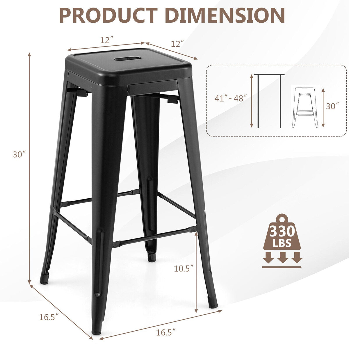 DirectDeals 30-inch bar stools set of 4 with square seats and a handling hole, black metal on Tampa Home & Garden Store