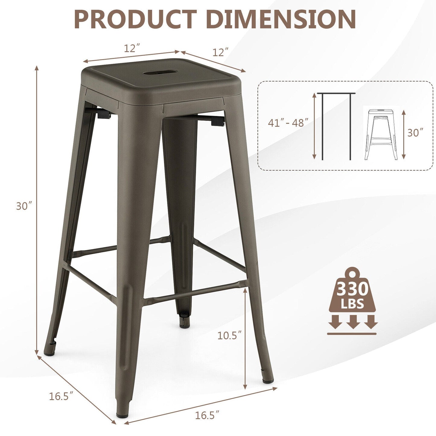 30-inch bar stools set of 4 with square seats and carry hole in bronze metal DirectDeals finish on Tampa Home & Garden Store