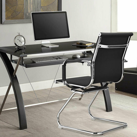 Set of 2 Heavy Duty Conference Chair with PU Leather-Black - Tampa Home & Garden Store