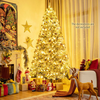 Árbol de Navidad nevado preiluminado de 8 pies con puntas y base de metal - 8 pies