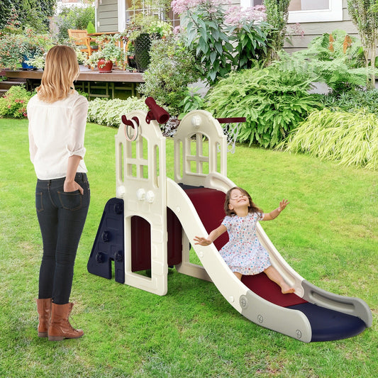 6-In-1 Large Slide for Kids Toddler Climber Slide Playset with Basketball Hoop-Blue - Tampa Home & Garden Store