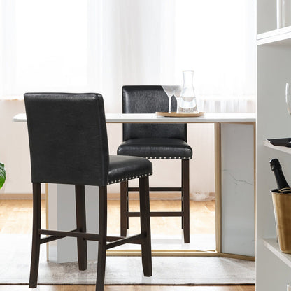 Set of 2 linen fabric bar stools with back in black, nailhead trim for modern kitchen on Tampa Home & Garden Store
