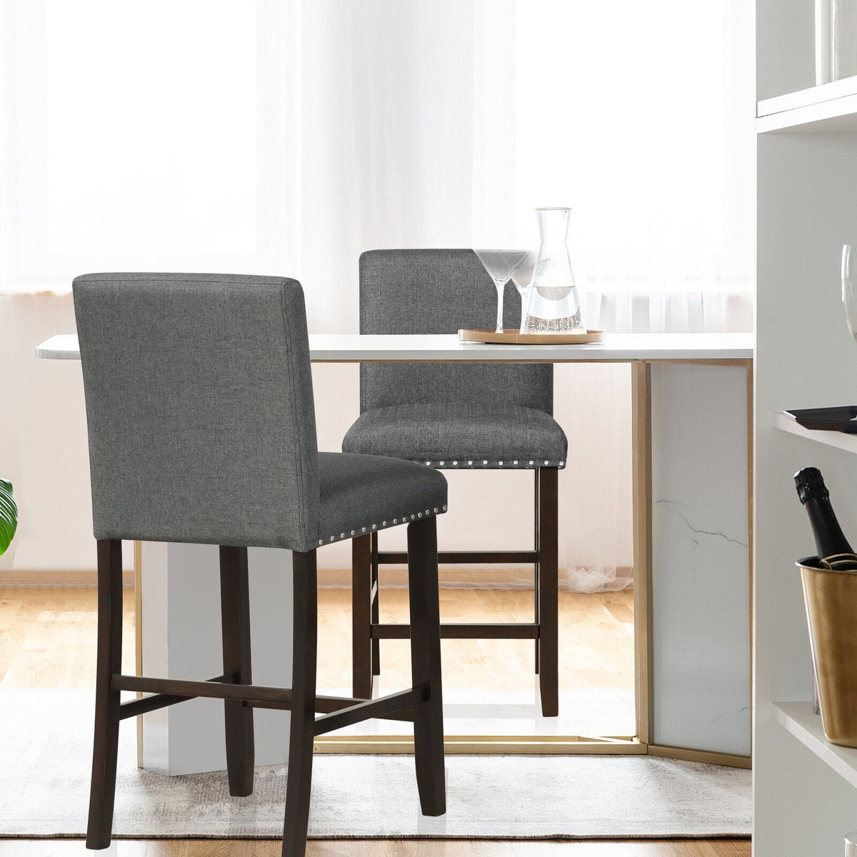 Bar stools set of 2, gray linen fabric with backs for kitchen island DirectDeals on Tampa Home & Garden Store