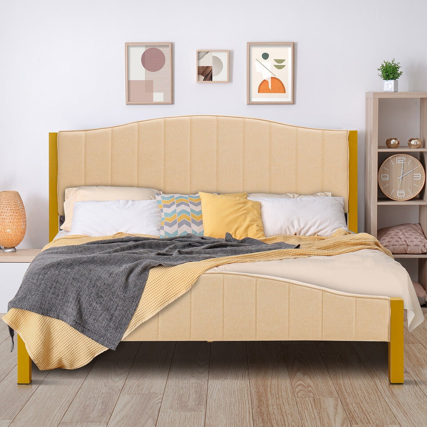 Base de cama tapizada tamaño completo/queen con cabecero acolchado - tamaño queen