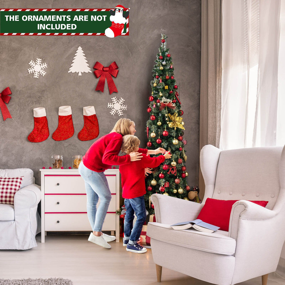 7ft half Christmas tree DirectDeals with pine needles and 150 lights, green artificial tree on Tampa Home & Garden Store