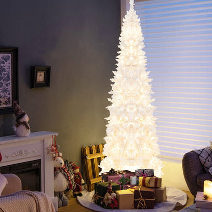 7 ft white pre-lit hinged pencil Christmas tree DirectDeals with 300 LEDs and 8 flash modes on Tampa Home & Garden Store