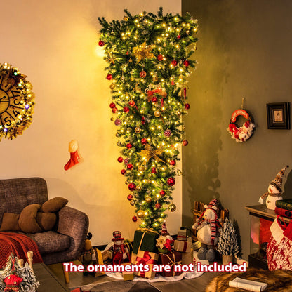 Árbol de Navidad nevado boca abajo preiluminado de 7.5 pies, 1100 puntas