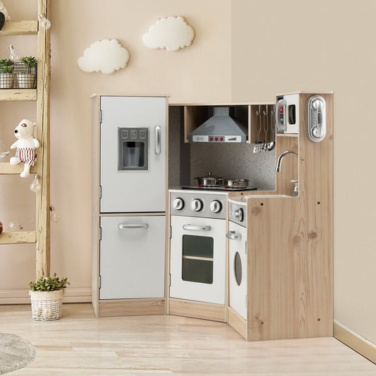 Kids Corner Wooden Kitchen Playset with Cookware Accessories - Tampa Home & Garden Store