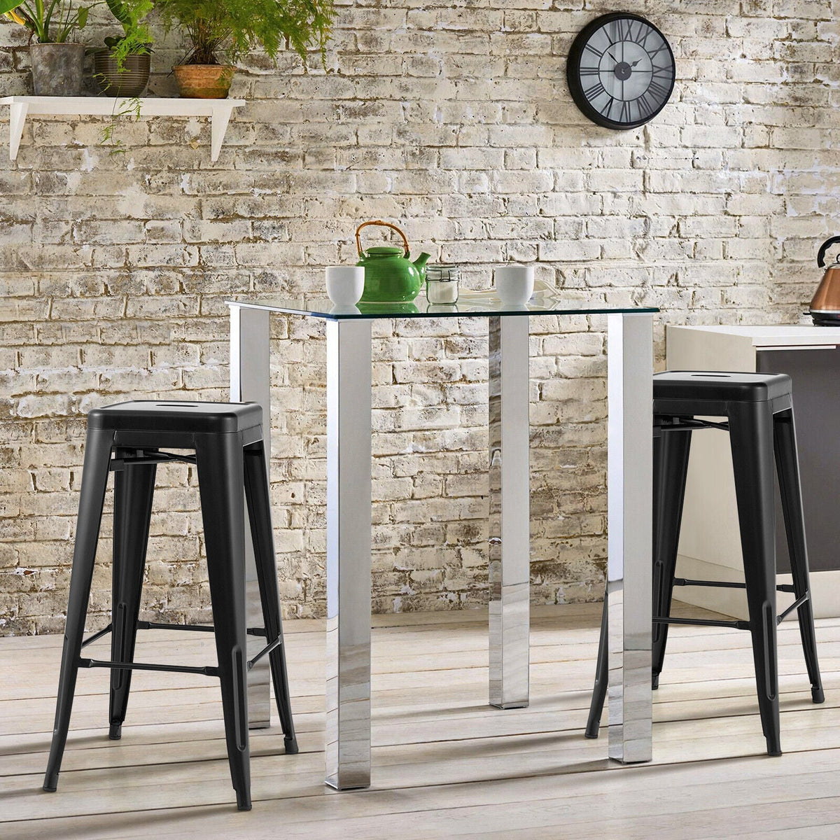 30 Inch Bar Stools Set of 4 with square seats, black metal and footrests DirectDeals on Tampa Home & Garden Store