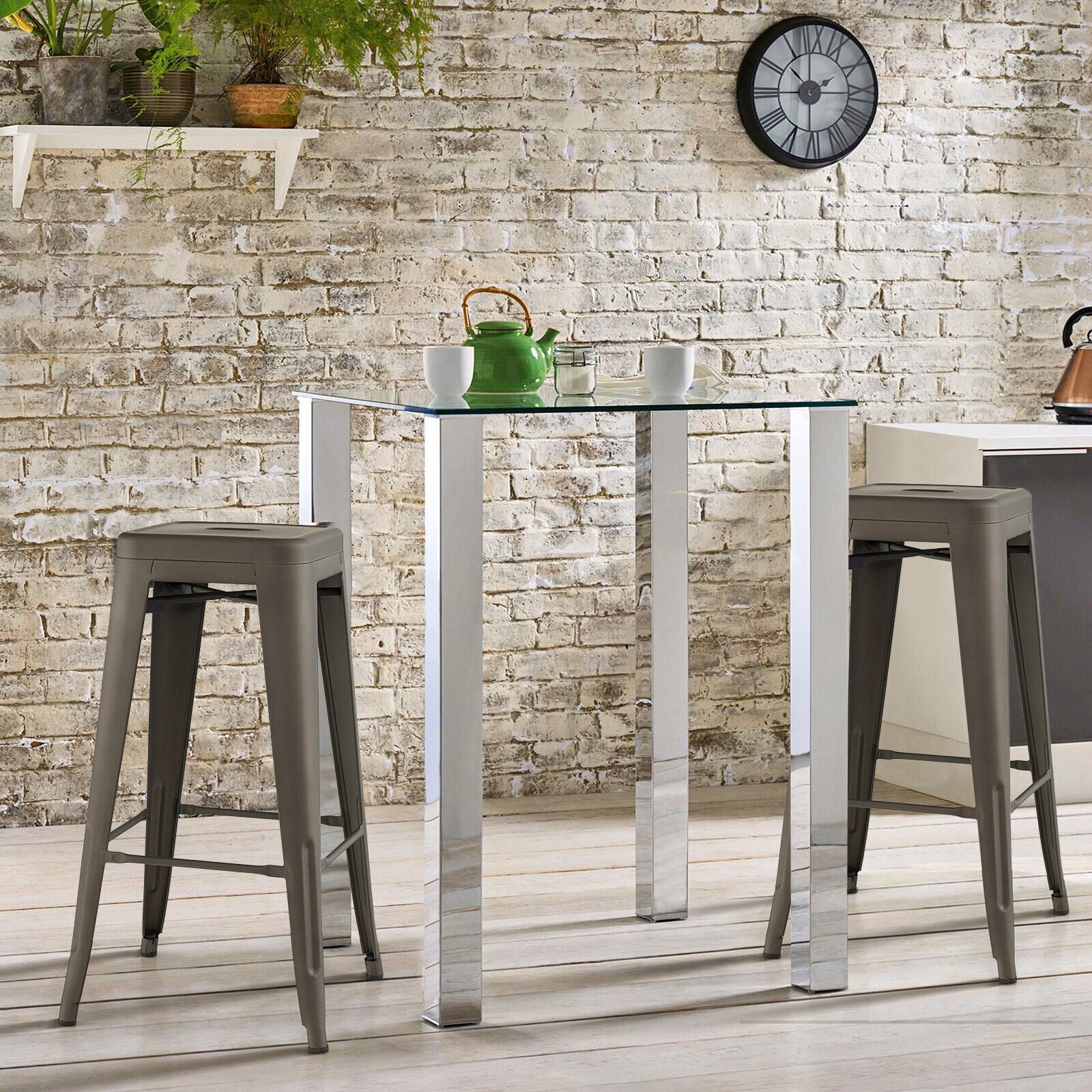 DirectDeals 30-Inch bar stools set of 4 square seats and handling hole gray metal legs on Tampa Home & Garden Store