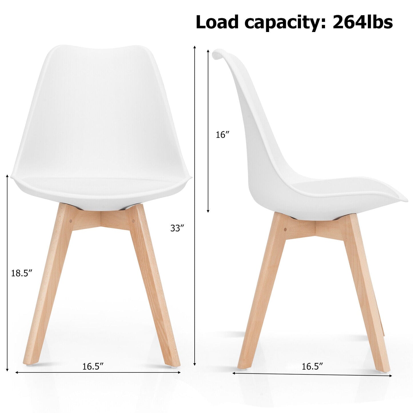 Juego de 4 sillas de comedor modernas de mediados de siglo con carcasa de PU y patas de madera - Blancas