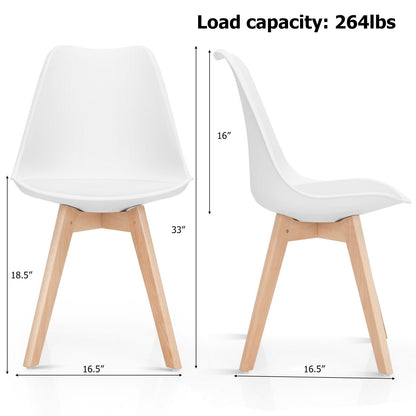 Juego de 4 sillas de comedor modernas de mediados de siglo con carcasa de PU y patas de madera - Blancas