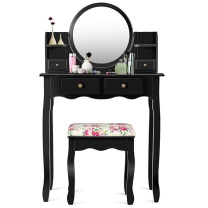 Tocador de maquillaje para niñas con cajones y espejo ovalado - Negro