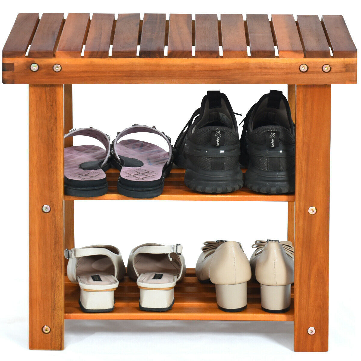 Zapatero de madera de 3 niveles 19' Banco para zapatos Organizador de botas