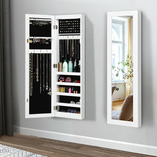 Wall And Door Mirrored Jewelry Cabinet With LED Light - Tampa Home & Garden Store